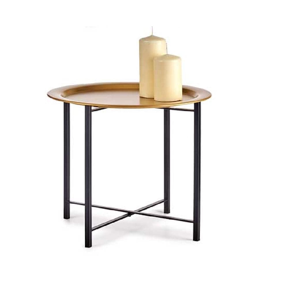 Tavolino da Salotto con Vassoio Tondo Moderno 52,5 x 44 x H52,5 cm Nero-Oro in Tavolini da caffè Danyx - Casoria, commercioVirtuoso.it