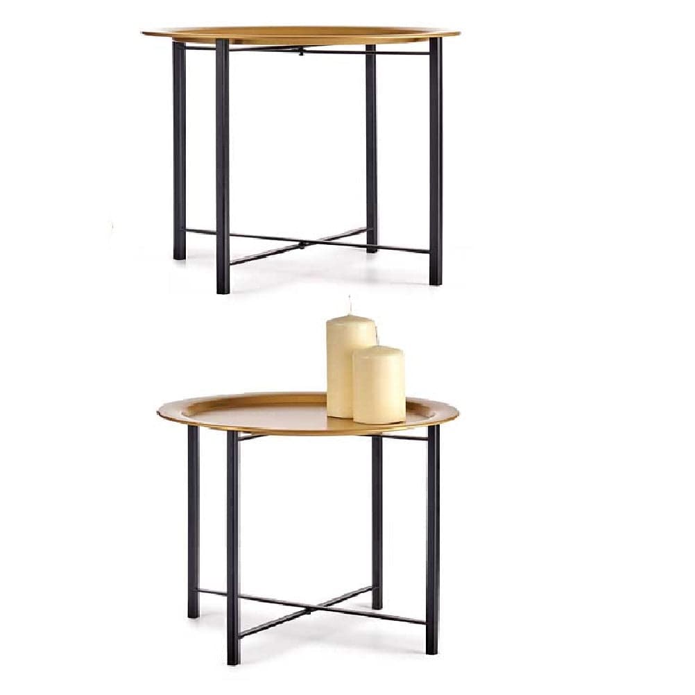 Tavolino da Salotto con Vassoio Tondo Moderno 52,5 x 44 x H52,5 cm Nero-Oro in Tavolini da caffè Danyx - Casoria, commercioVirtuoso.it