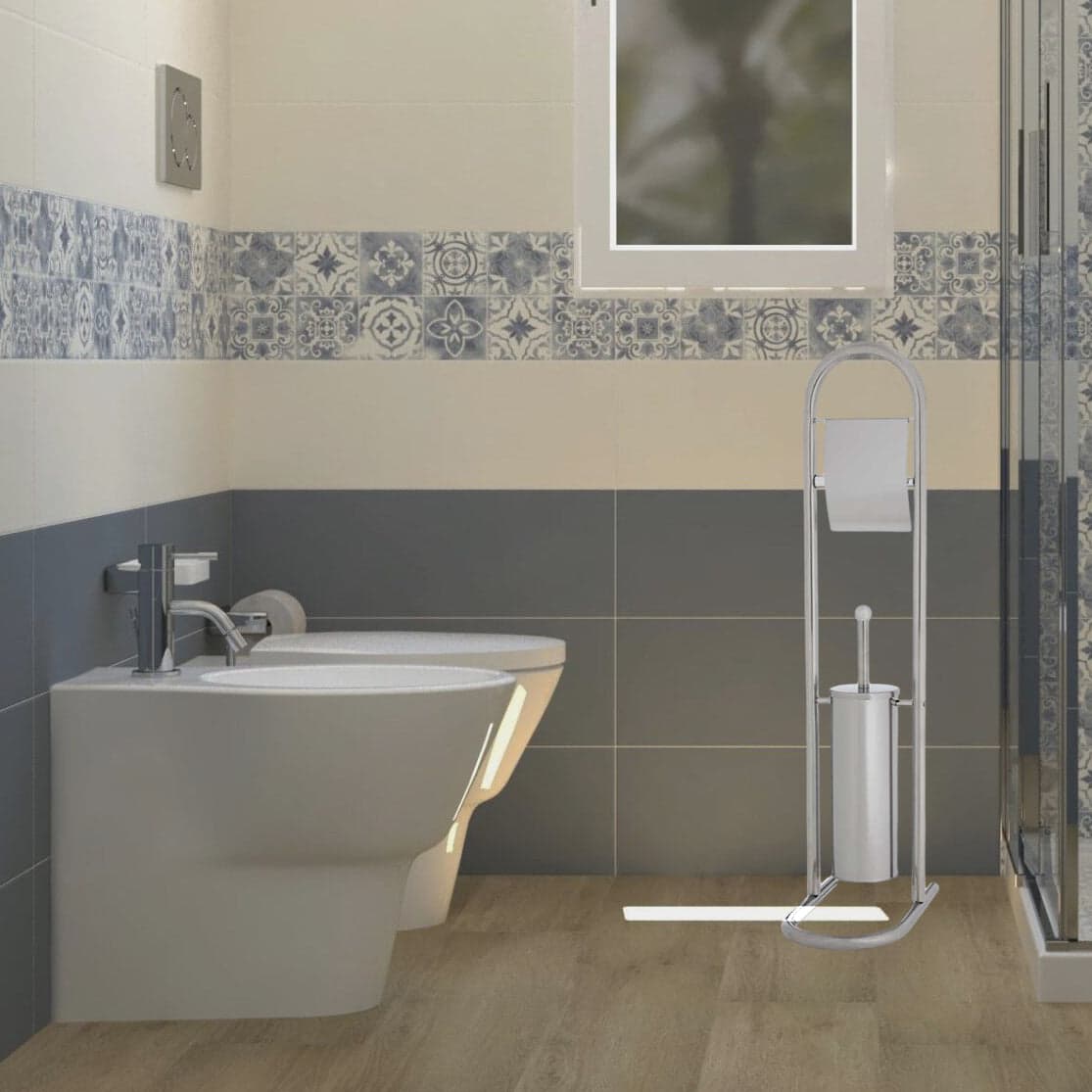 Piantana Bagno Porta Rotolo Porta Scopino Cromato H. 80 cm Salvaspazio in Scopini e porta scopini Danyx - Casoria, commercioVirtuoso.it