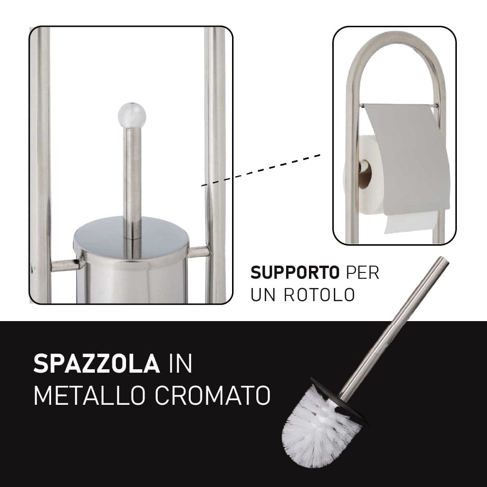Piantana Bagno Porta Rotolo Porta Scopino Cromato H. 80 cm Salvaspazio in Scopini e porta scopini Danyx - Casoria, commercioVirtuoso.it