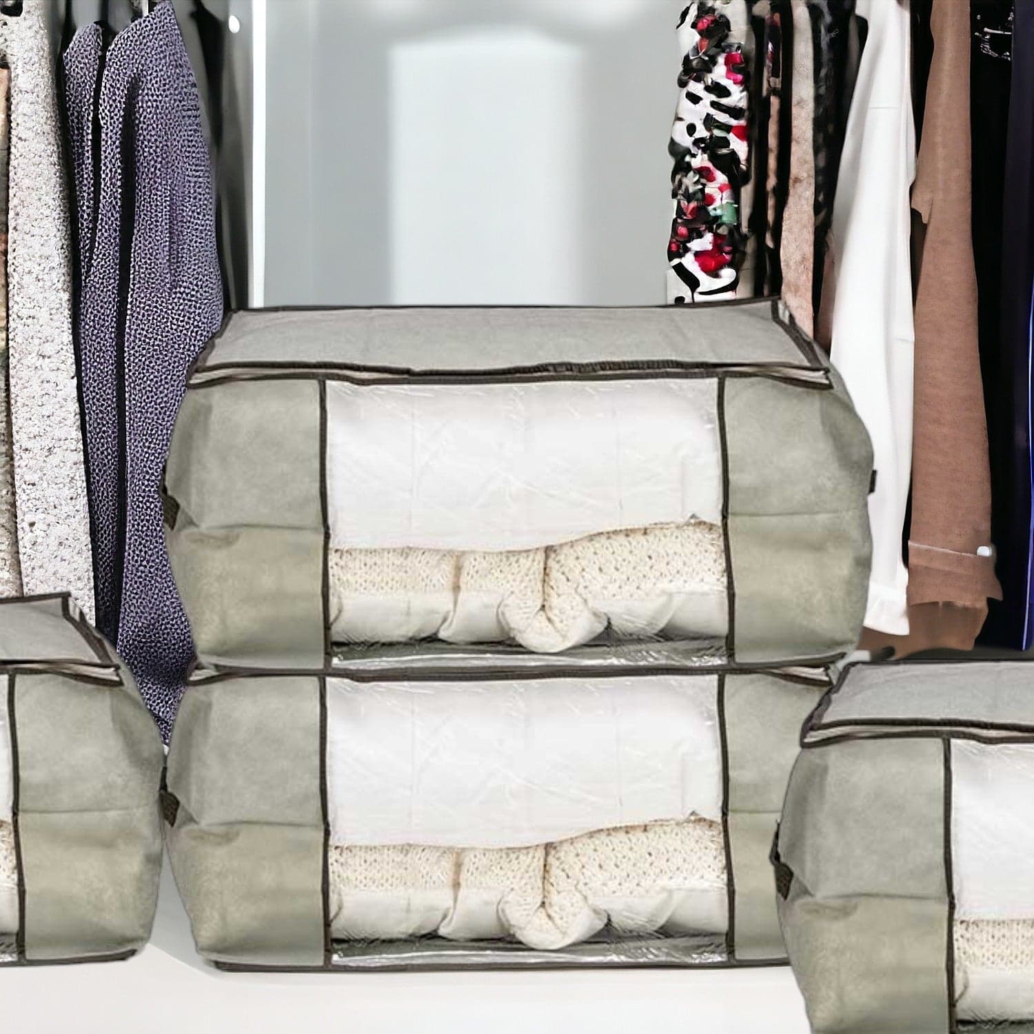 Scatole Kit 4pz Contenitori Indumenti Piumoni Vestiti Organizer Armadio 60x45x30 in Contenitori sottoletto Danyx - Casoria, commercioVirtuoso.it