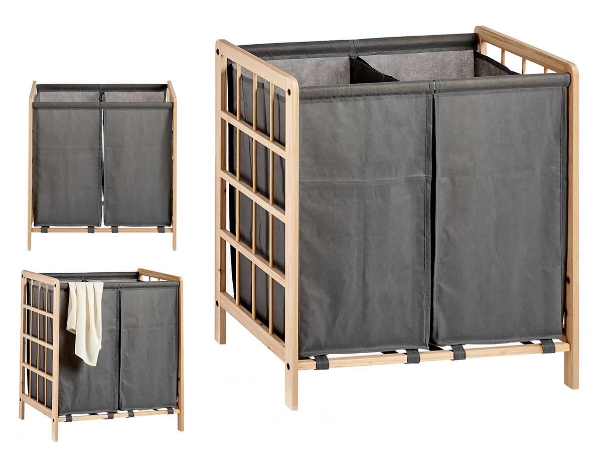 Cesto Porta Biancheria Doppio Legno Naturale e Stoffa Capacità 60lt Colore Grigio in Ceste per la biancheria Danyx - Casoria, commercioVirtuoso.it