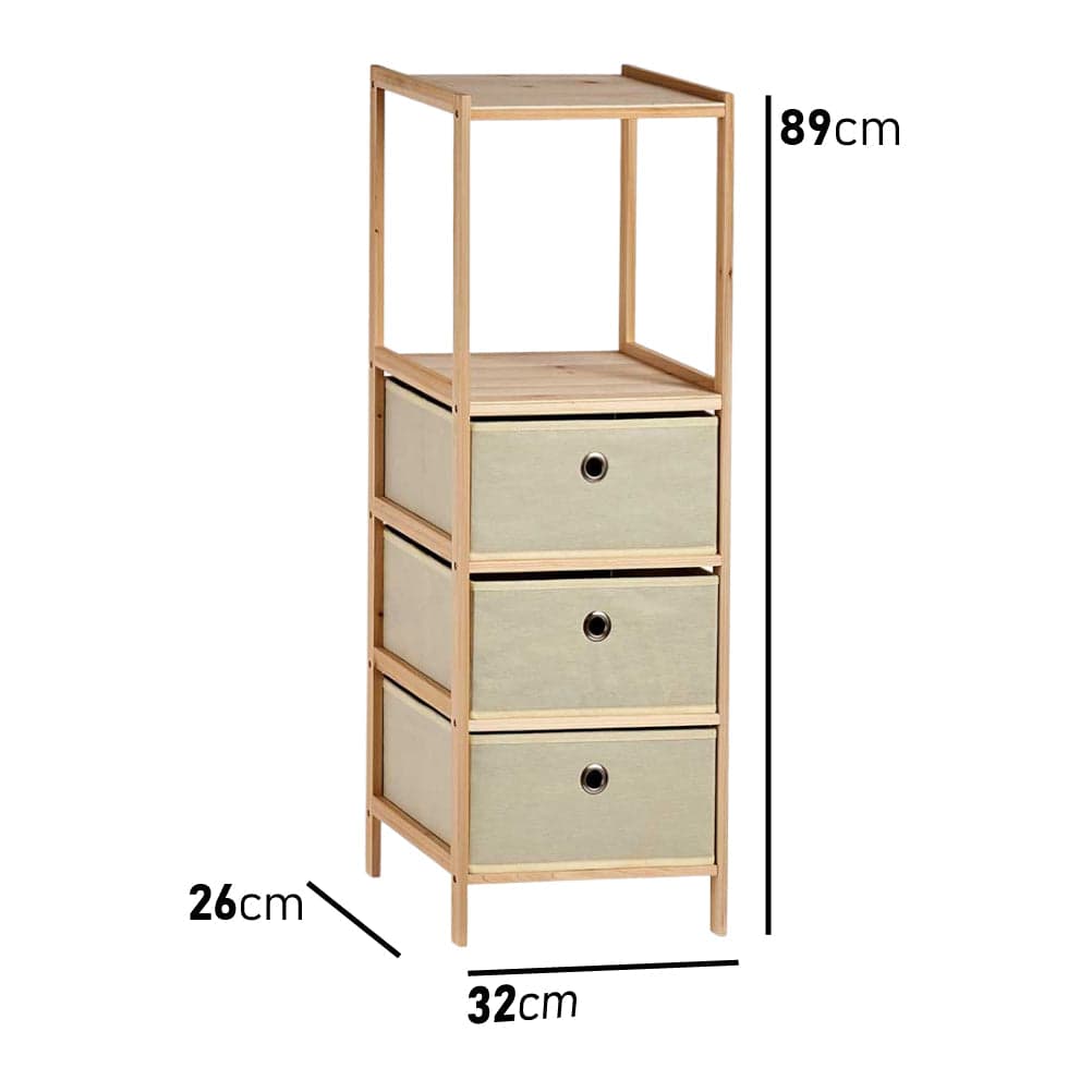Mobile Scaffale 3 Cassetti Legno e Tela 32 x 26 H 89 cm Casa Bagno Cameretta in Comò e cassettiere Danyx - Casoria, commercioVirtuoso.it