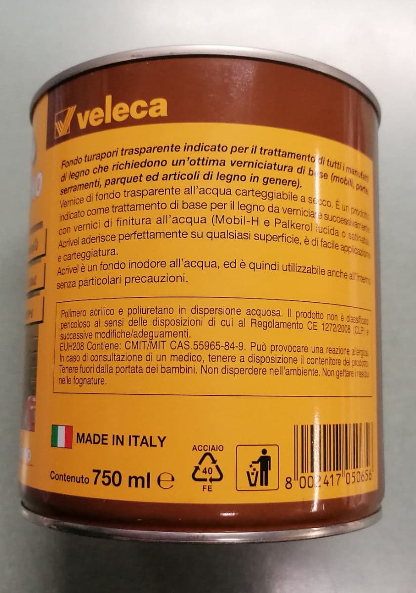 VELECA - ACRIVEL TURAPORI PER LEGNO 750 ML in Vernice Stockdoc - Terni, commercioVirtuoso.it