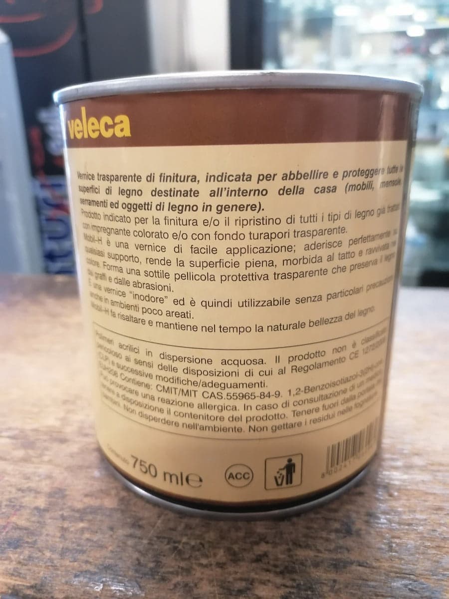 VELECA - MOBIL-H VERNICE PER MOBILI TRASPARENTE DI FINITURA SATINATA 750 ML in Vernice Stockdoc - Terni, commercioVirtuoso.it