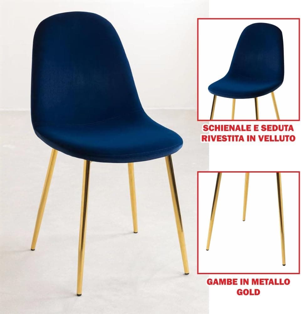 Sedia Poltrona in Velluto 4pz Sala da Pranzo Cucina Ristorante Gambe Metallo Oro Blu in Sedie Danyx - Casoria, commercioVirtuoso.it