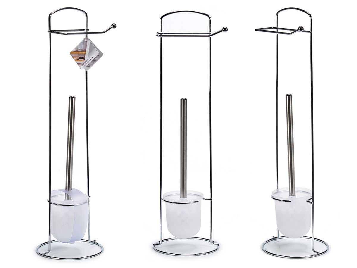 Piantana da Bagno Porta Rotolo e Porta Scopino Metallo Cromo h59 cm Salvaspazio in Scopini e porta scopini Danyx - Casoria, commercioVirtuoso.it