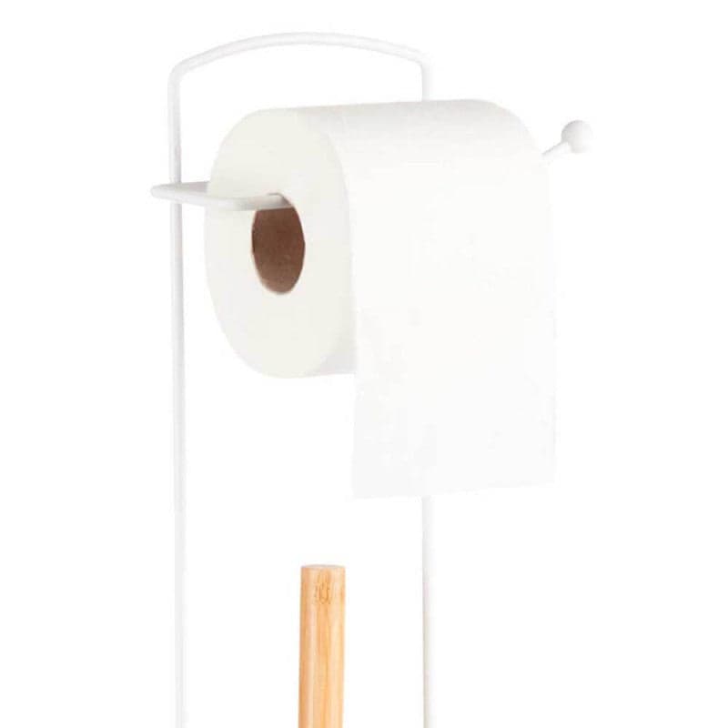 Piantana da Bagno Porta Rotolo Porta Scopino Metallo Bianco e Bambù Salvaspazio in Scopini e porta scopini Danyx - Casoria, commercioVirtuoso.it
