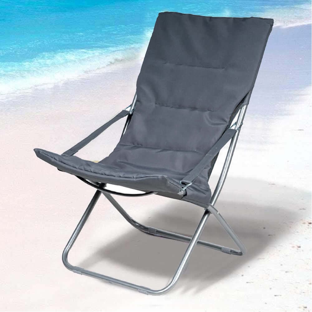 Spiaggina Sedia Canapone In Acciaio Tessuto Imbottito Pieghevole Relax Grigio