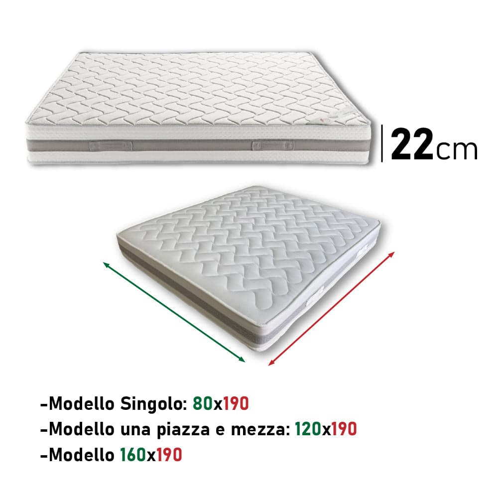 Materasso Memory Foam Antibatterico, Anallergico 2 Strati H22cm 120x190 cm in Materassi Danyx - Casoria, commercioVirtuoso.it