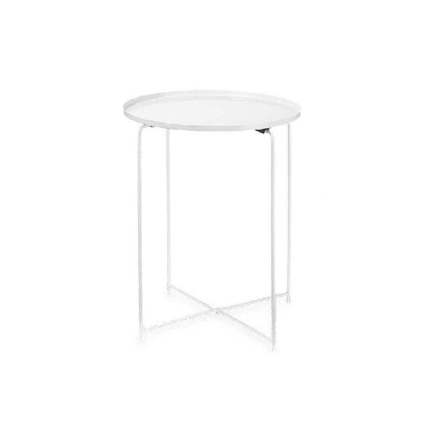 Tavolino da Salotto  con Vassoio Tondo Metallo Moderno 35x35 H 50.5 cm Bianco