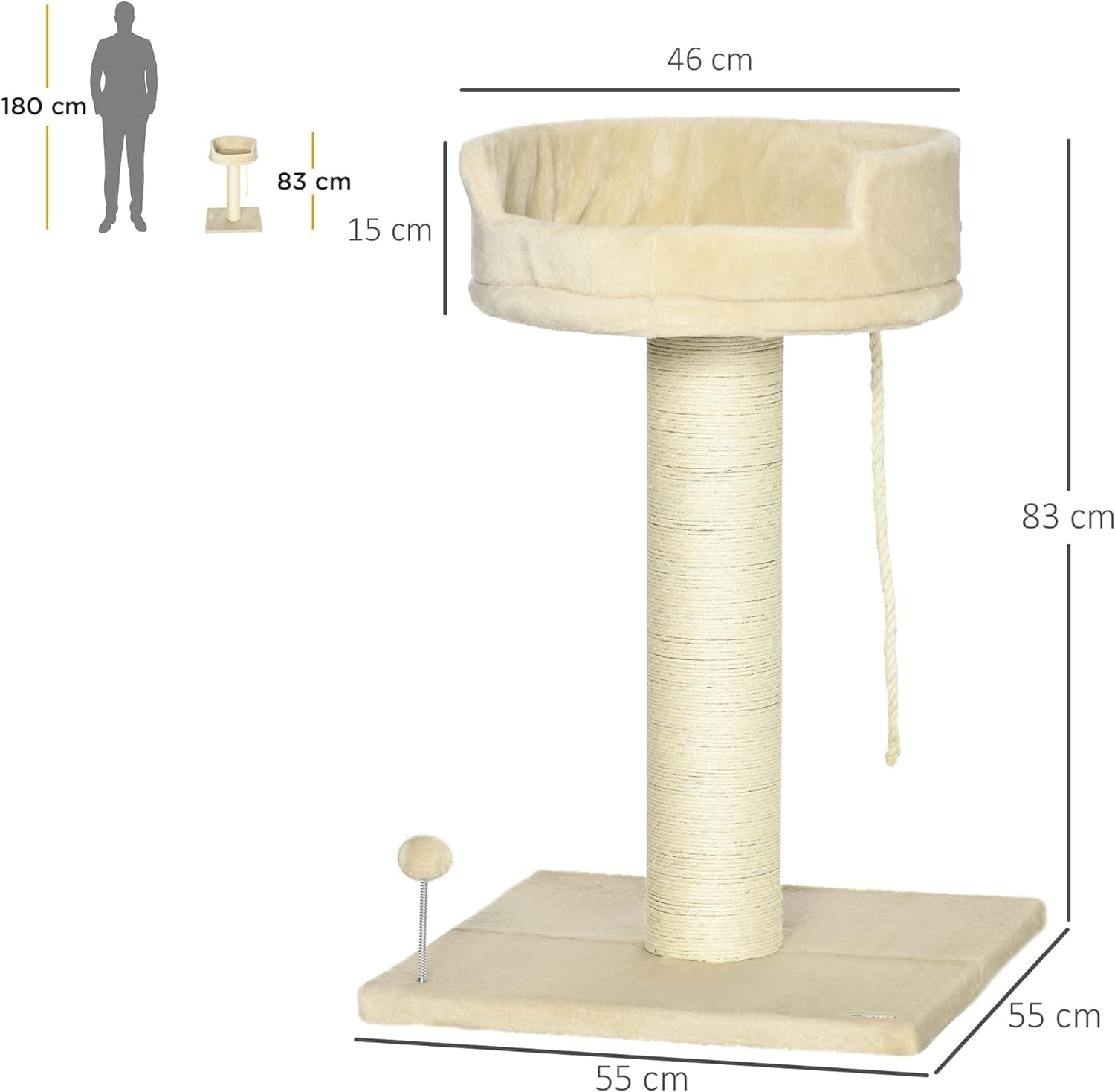 Albero Tira graffi per Gatti, Rivestimento in Peluche 55x55x83cm, (Beige) in Alberi tiragraffi Danyx - Casoria, commercioVirtuoso.it