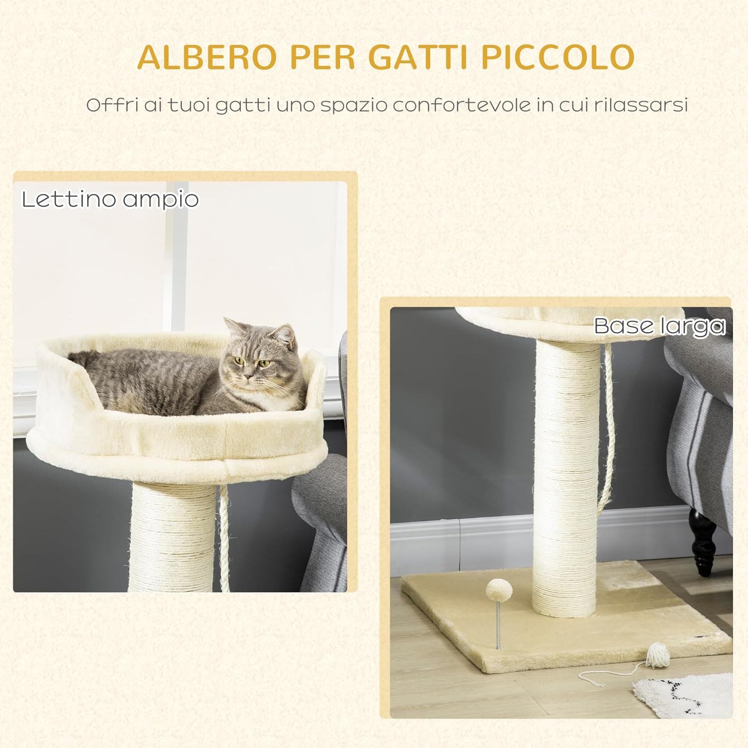 Albero Tira graffi per Gatti, Rivestimento in Peluche 55x55x83cm, (Beige) in Alberi tiragraffi Danyx - Casoria, commercioVirtuoso.it