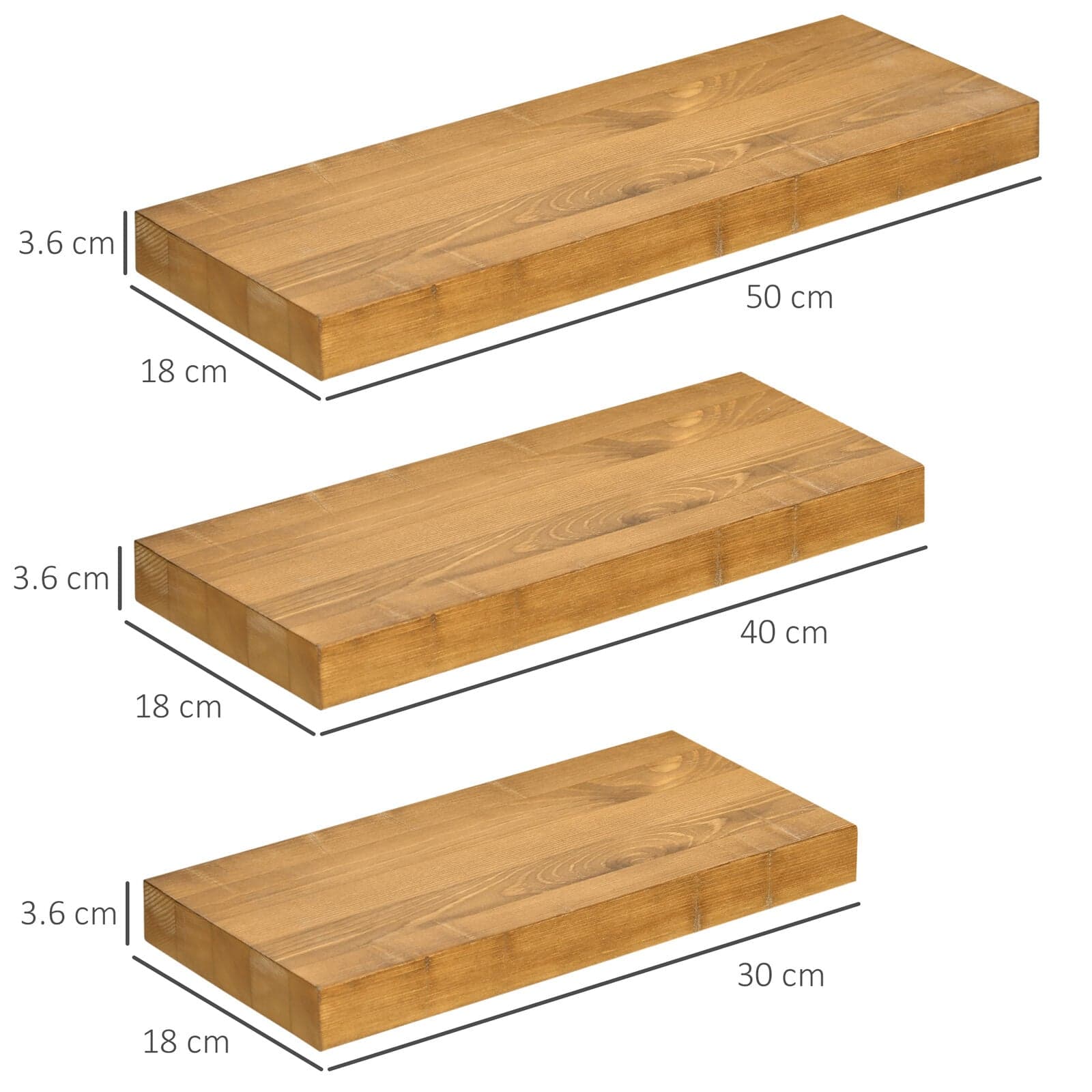 Set Da 3 Mensole Da Parete In Legno Di Pino 30/40/50 x 18 x 3.6 cm in Mensole da muro Danyx - Casoria, commercioVirtuoso.it