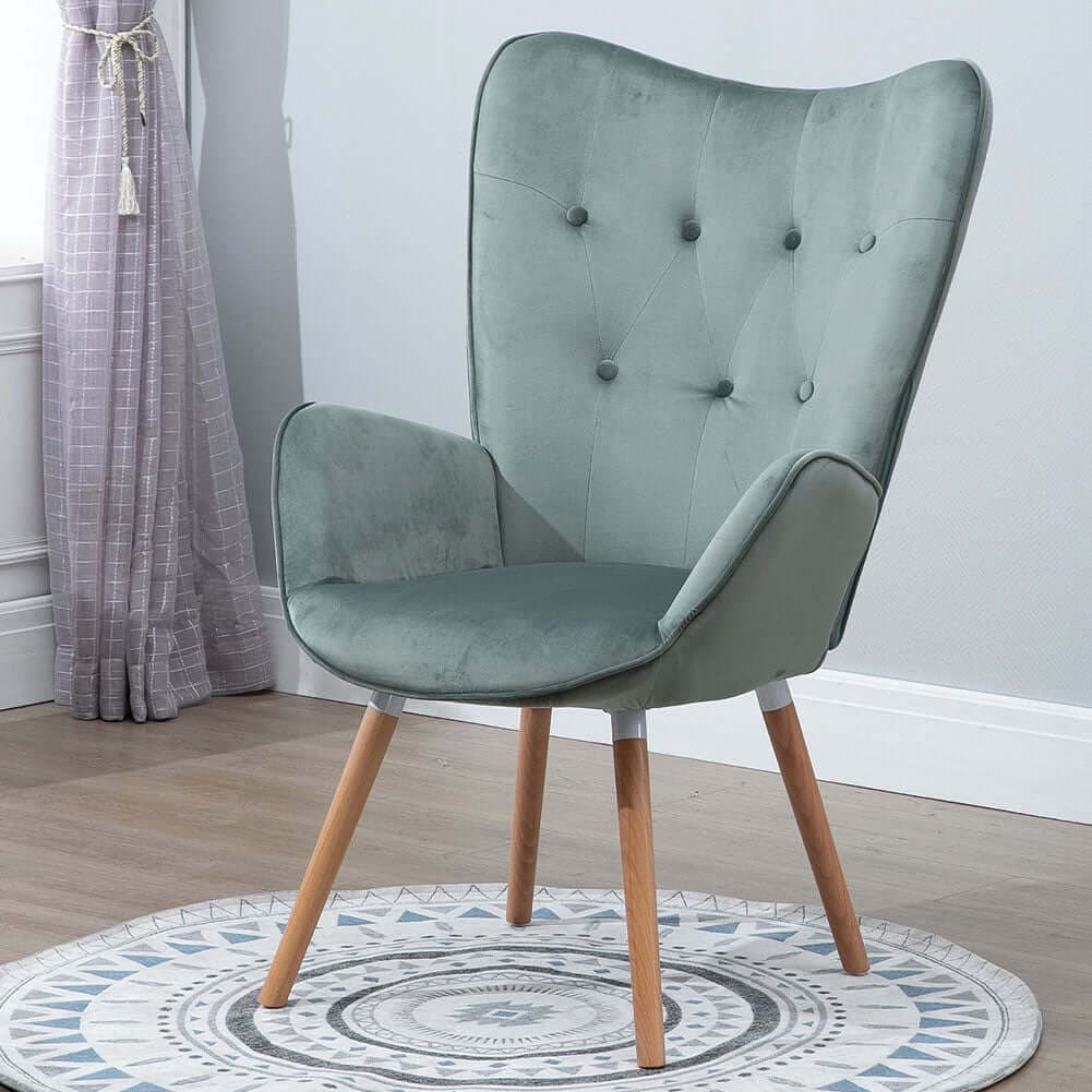 Poltrona Design Scandinavo schienale Alto Velluto Verde Sal Velluto Sedia Lounge