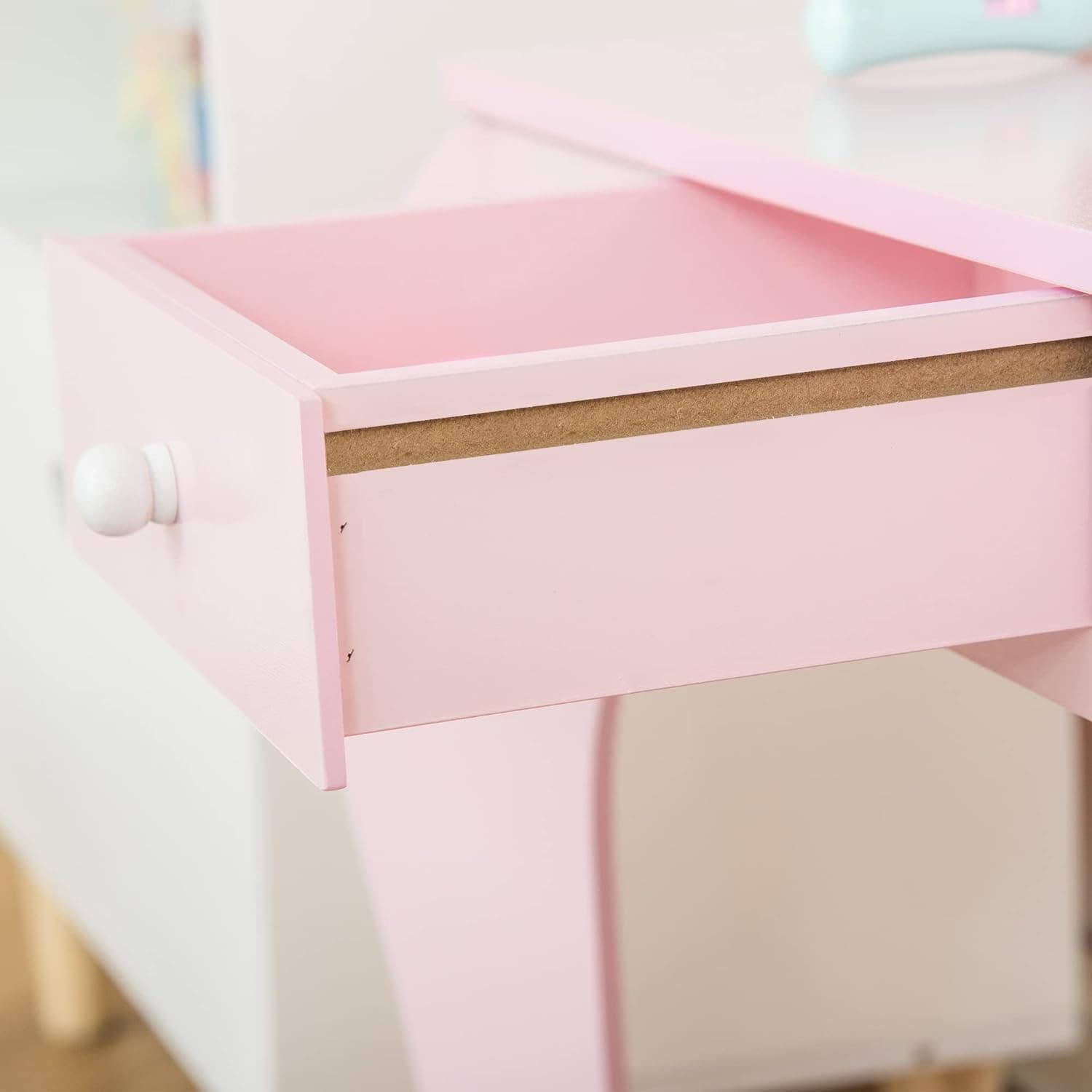 Tavolo Trucco per Bambini, Sgabello in Legno, Toeletta con Specchio 60x36x88cm, (Rosa) in Toeletta Danyx - Casoria, commercioVirtuoso.it