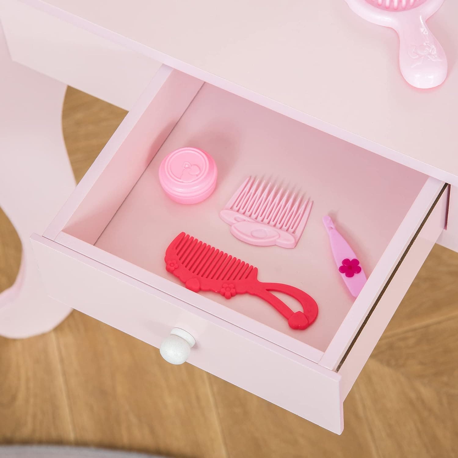 Tavolo Trucco per Bambini, Sgabello in Legno, Toeletta con Specchio 60x36x88cm, (Rosa) in Toeletta Danyx - Casoria, commercioVirtuoso.it