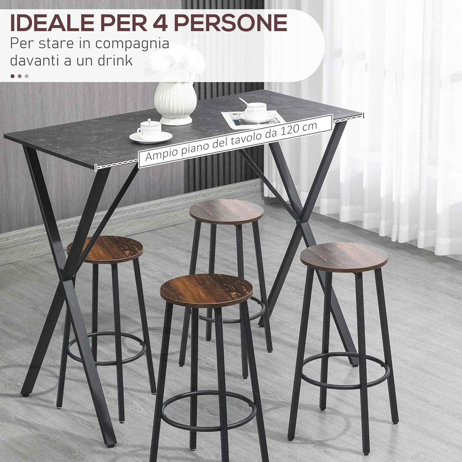 Bancone Bar Stile Moderno Industriale, Effetto Marmo 120x60x102cm, (Nero) in Tavoli da bar Danyx - Casoria, commercioVirtuoso.it