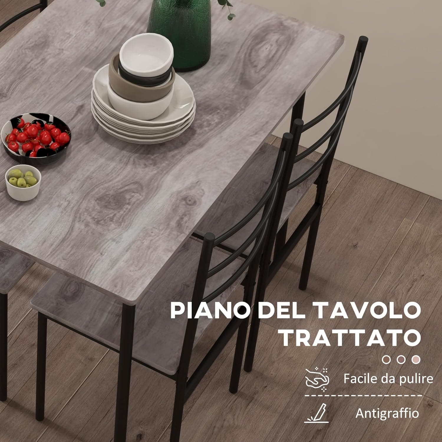 Set Tavolo e Sedie 5pz Salvaspazio Rettangolare 110x70x75 cm e 4 Sedie (Marrone e Nero) in Set sala da pranzo Danyx - Casoria, commercioVirtuoso.it