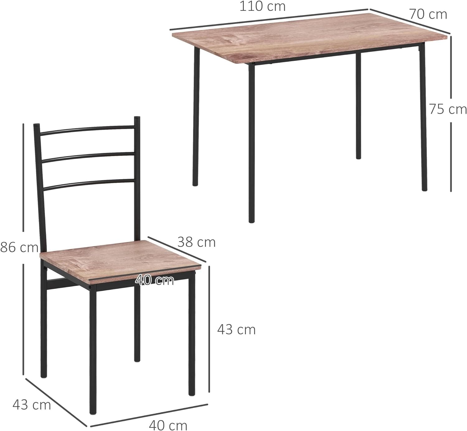 Set Tavolo e Sedie 5pz Salvaspazio Rettangolare 110x70x75 cm e 4 Sedie (Marrone e Nero) in Set sala da pranzo Danyx - Casoria, commercioVirtuoso.it