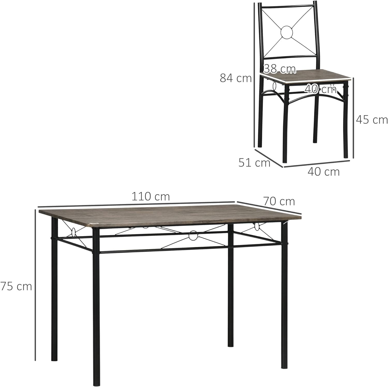 Tavolo Da Pranzo con 4 Sedie, Set 5 Pezzi in MDF e Metallo 110L x 70P x 75Acm in Set sala da pranzo Danyx - Casoria, commercioVirtuoso.it