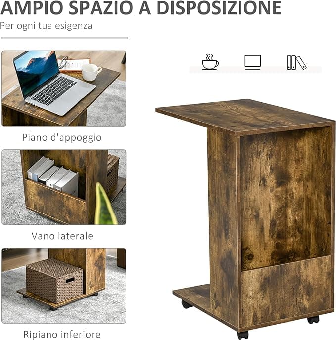 Tavolino da Salotto e Comodino Design a C, Mensola e Vano Laterale, 60x40x70cm in Tavolini bassi Danyx - Casoria, commercioVirtuoso.it
