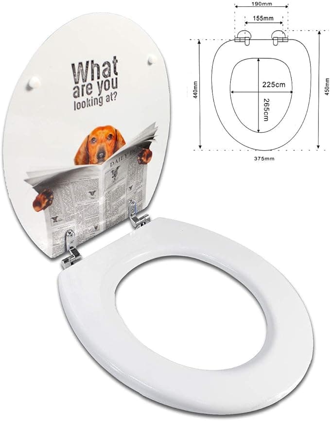 Copri Water Sedile Tavoletta WC Universale Bagno in Legno MDF Decoro Doggywhat 44x37.5cm in Sedili WC Danyx - Casoria, commercioVirtuoso.it