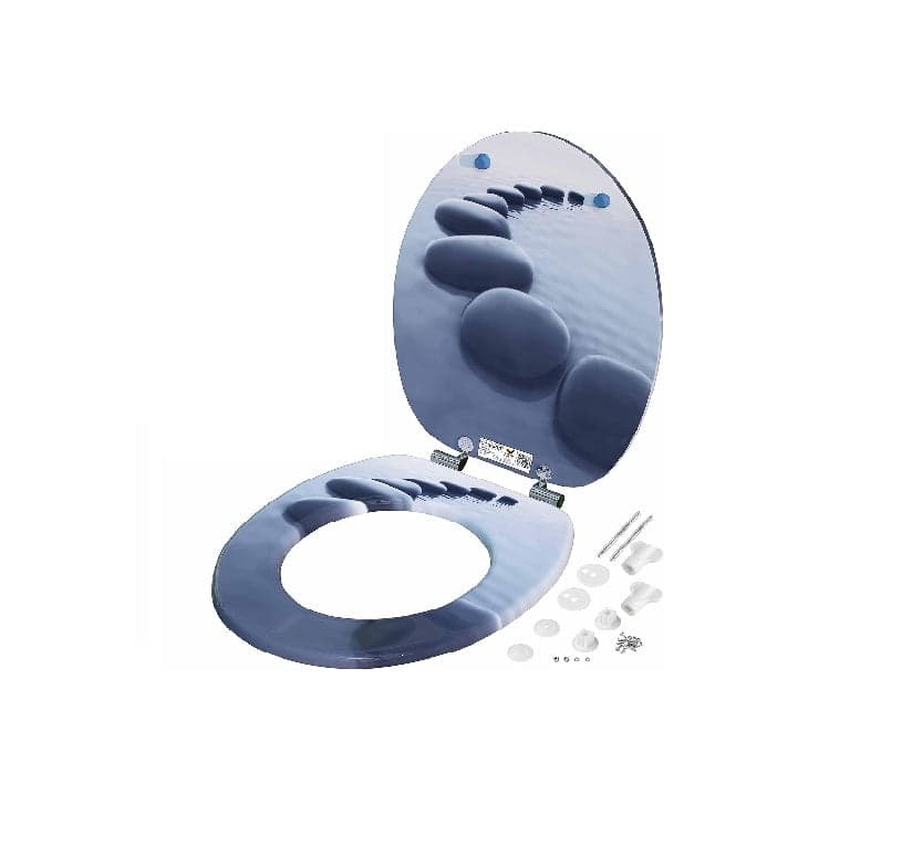 Copri Water Sedile Tavoletta WC Universale Bagno in Legno MDF Decoro Zen Blu 44x37.5cm in Sedili WC Danyx - Casoria, commercioVirtuoso.it