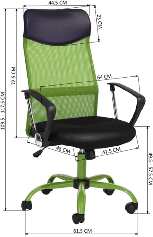 Sedia Poltrona da Ufficio Base 5 Ruote con Regolazione Traspirante Schienale Alto Nero Verde in Sedie da scrivania Danyx - Casoria, commercioVirtuoso.it