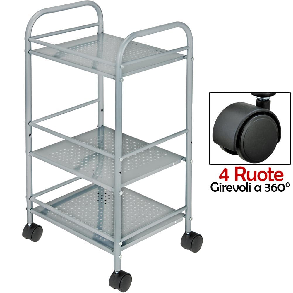Carrello Multiuso in Metallo Verniciato Grigio Bagno Cucina Parrucchiere Estetista in Carrelli porta oggetti Danyx - Casoria, commercioVirtuoso.it
