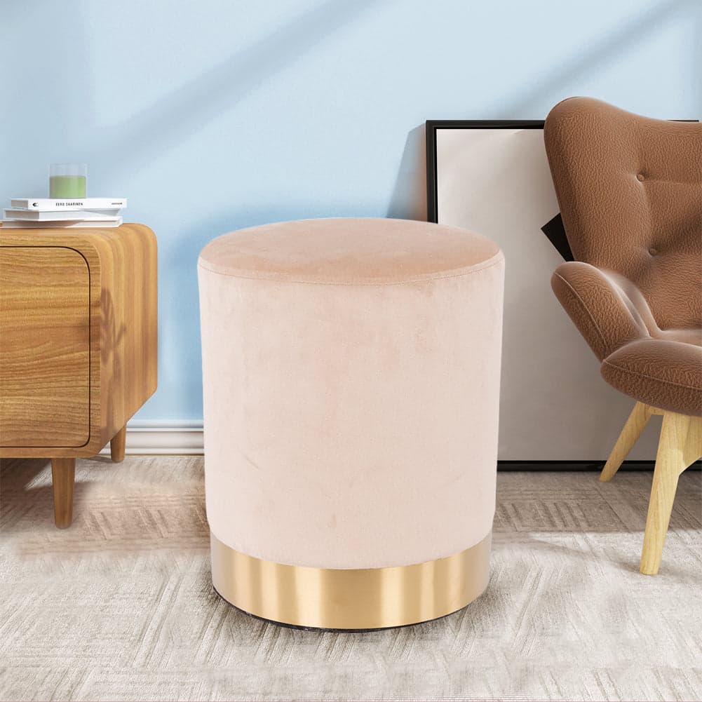 Pouf Poggiapiedi Velluto, Struttura Legno Base dorata 31x31x38cm Beige in Panche contenitore Danyx - Casoria, commercioVirtuoso.it