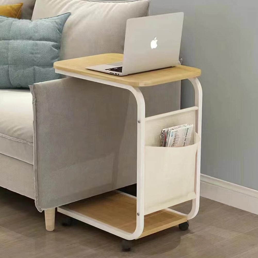 Tavolino Ausiliario Quercia Ruote Design Moderno Letto Divano Borsa Portaoggetti