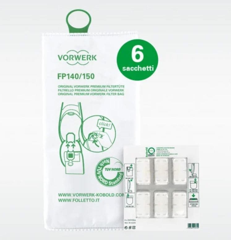 FOLLETTO VK140 / VK150 6 SACCHETTI + 6 PROFUMI ASPIRAPOLVERE VORWERK ORIGINALI in prodotto EuroStore07 - Alatri, commercioVirtuoso.it