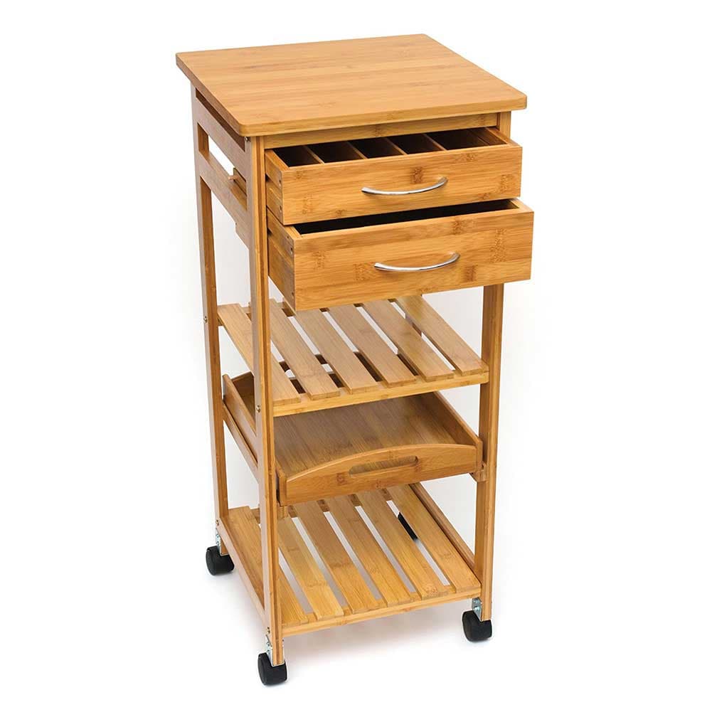 Carrello Cucina in bambù 2 Cassetti 2 Ripiani Portaposate 1Vassoio 40x36 H80cm Slim in Carrelli da portata Danyx - Casoria, commercioVirtuoso.it