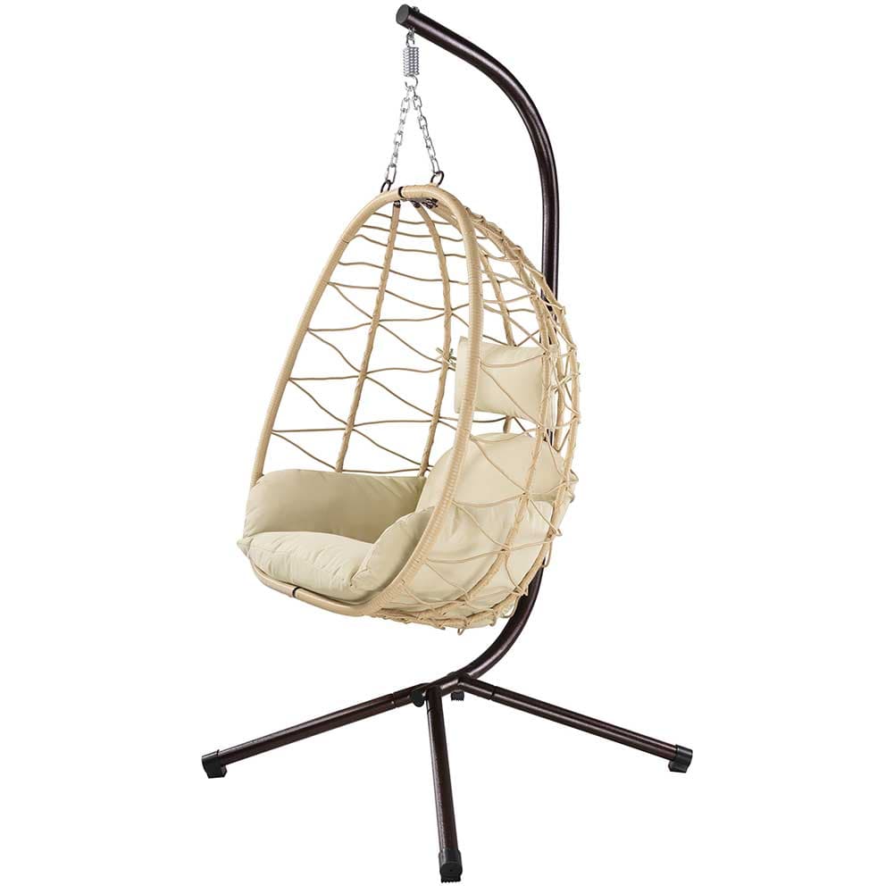 Poltrona Sospesa Giardino Sedia Dondolo Amaca Pensile Rattan e Metallo Beige in Sedie sospese Danyx - Casoria, commercioVirtuoso.it