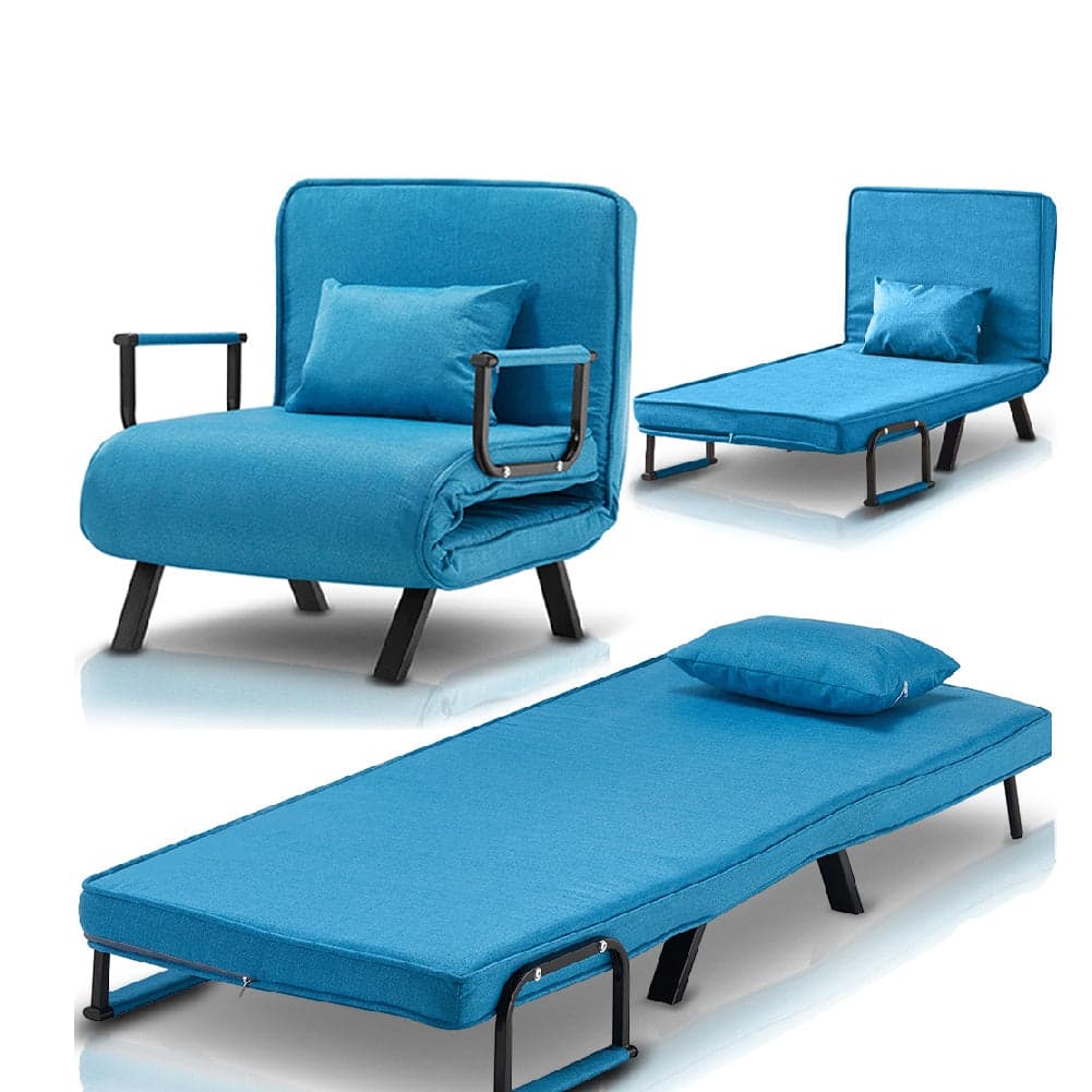 Poltrona Pieghevole Letto con Recliner Seduta Morbida e Braccioli Blu Salvaspazio in Poltrone relax et chaise longue Danyx - Casoria, commercioVirtuoso.it