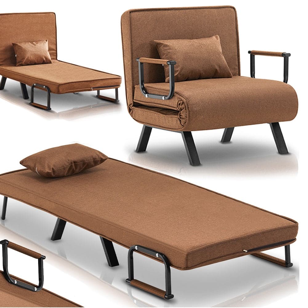 Poltrona Pieghevole Letto con Recliner Seduta Morbida e Braccioli Marrone Salvaspazio in Poltrone relax et chaise longue Danyx - Casoria, commercioVirtuoso.it