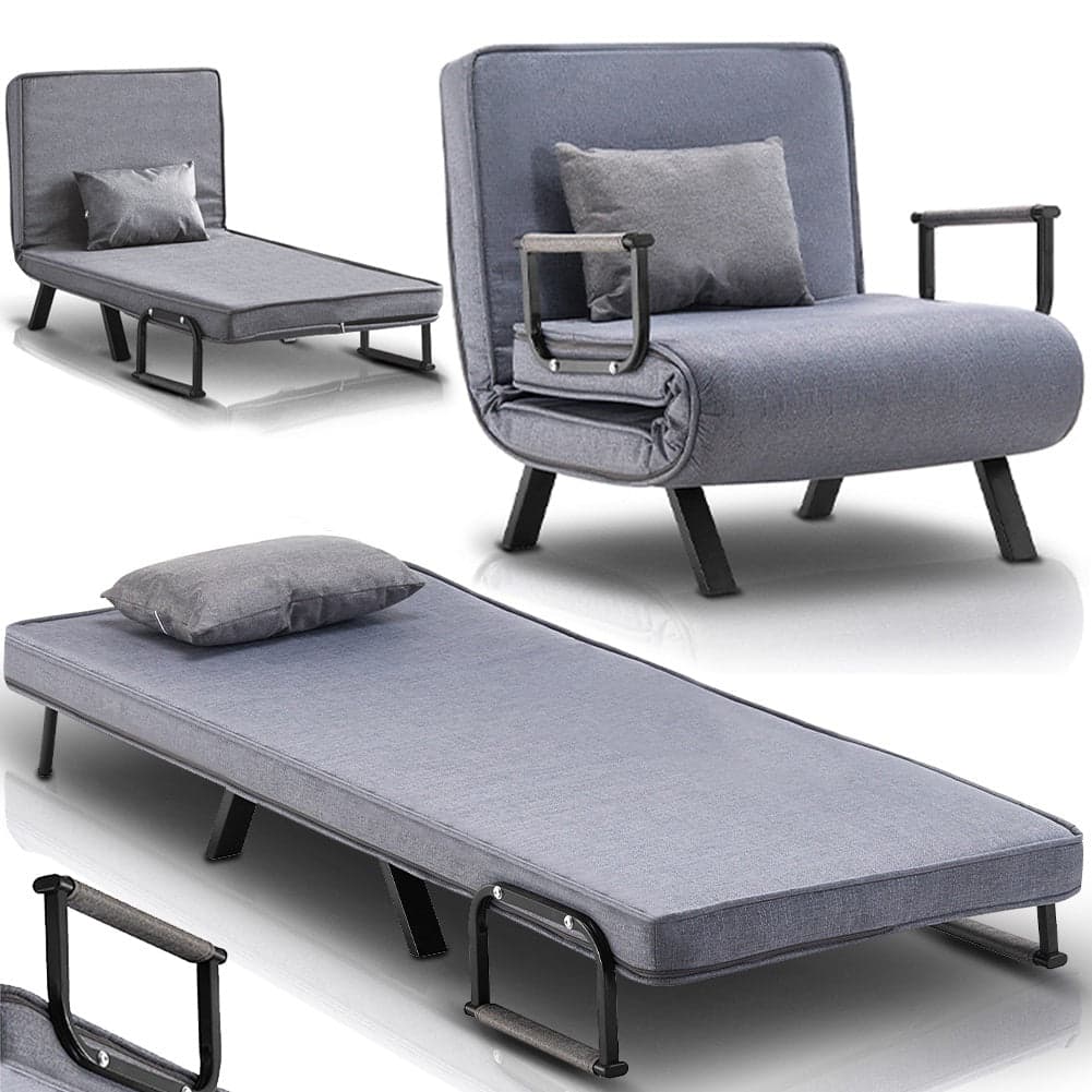 Poltrona Pieghevole Letto con Recliner Seduta Morbida e Braccioli Grigio Salvaspazio in Poltrone relax et chaise longue Danyx - Casoria, commercioVirtuoso.it