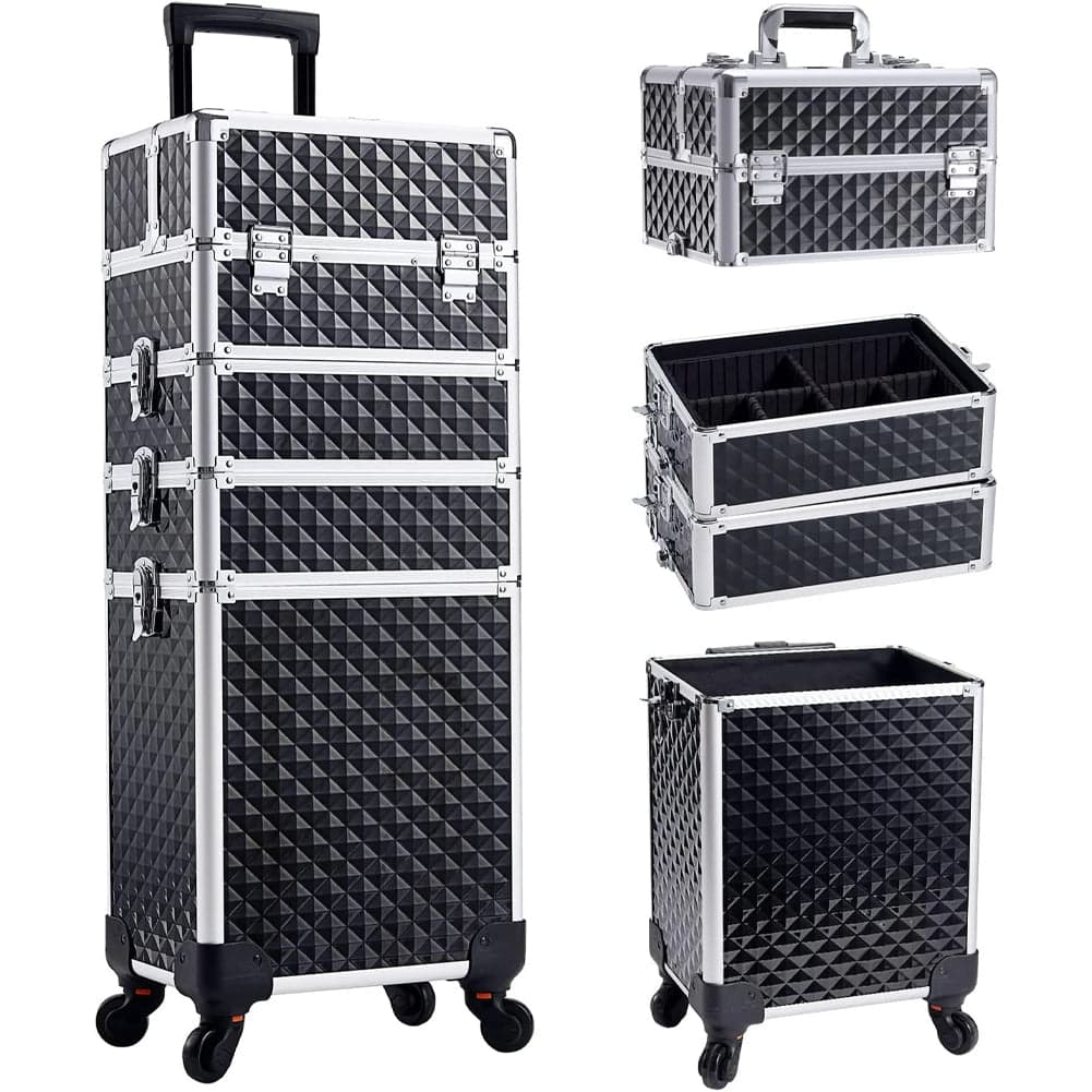 Trolley Makeup 4in1 Valigetta Nero Trucco Estetista Beauty Case Ruote Staccabili