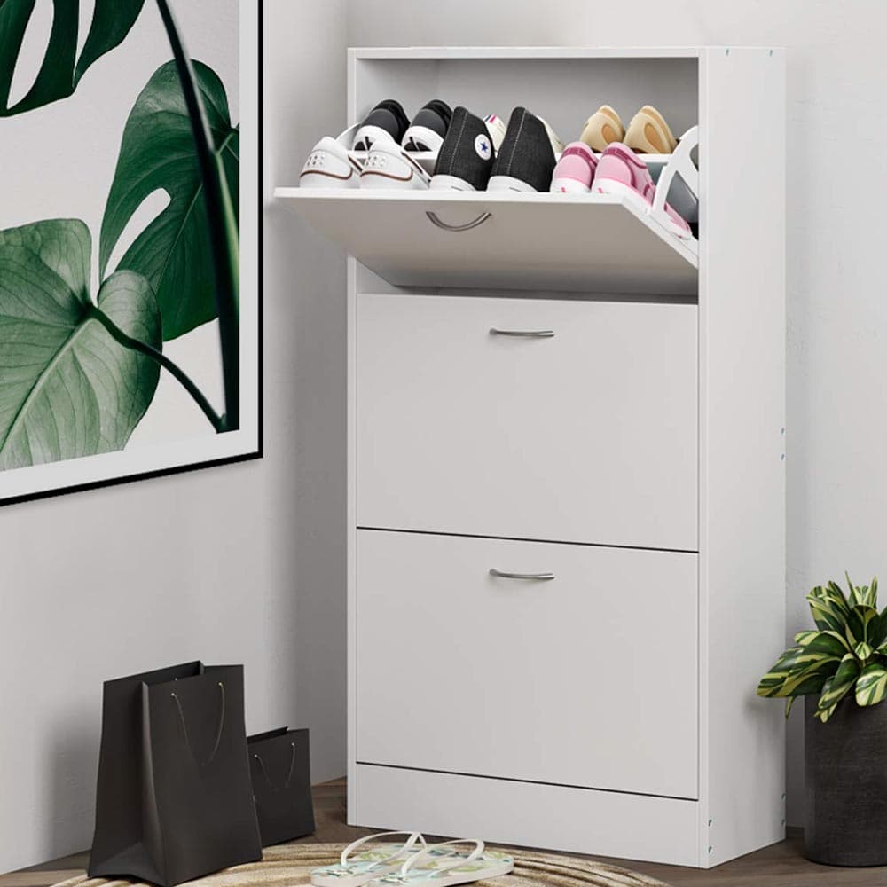 Mobile Scarpiera Salvaspazio 3Ante in Legno 60x24 H120cm Bianco 18 paia di scarpe - 7