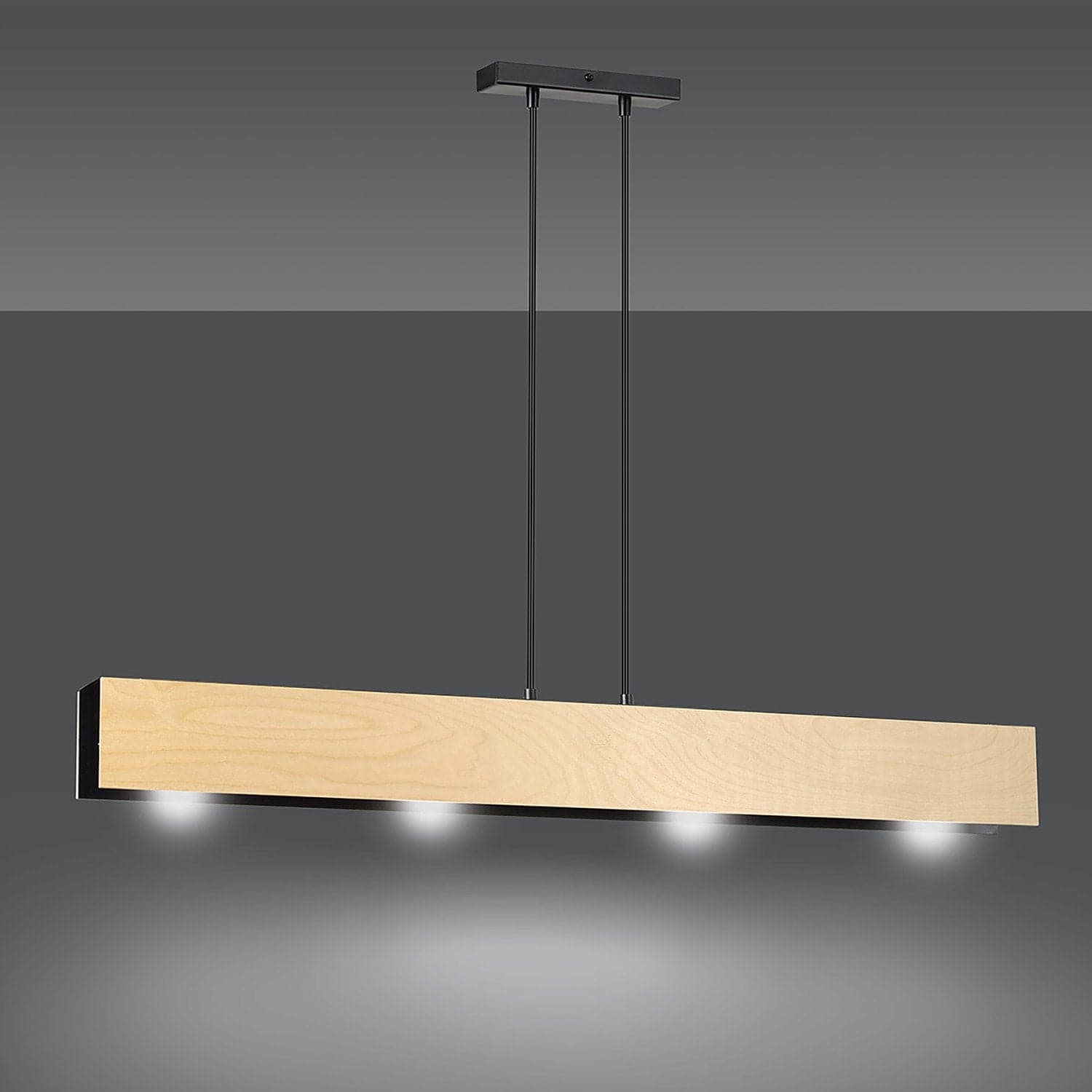 Lampadario 4 Luci Carlo In Acciaio Nero Corpo Rettangolare E Legno Naturale in Lampade a sospensione LuceArt - Montecorvino Pugliano, commercioVirtuoso.it