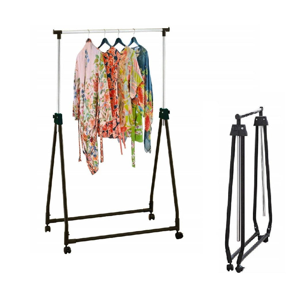 Appendiabiti Pieghevole 4 Ruote Asta Allungabile Regolabile 90x40 H93-170cm Nero in Stand appendiabiti Danyx - Casoria, commercioVirtuoso.it