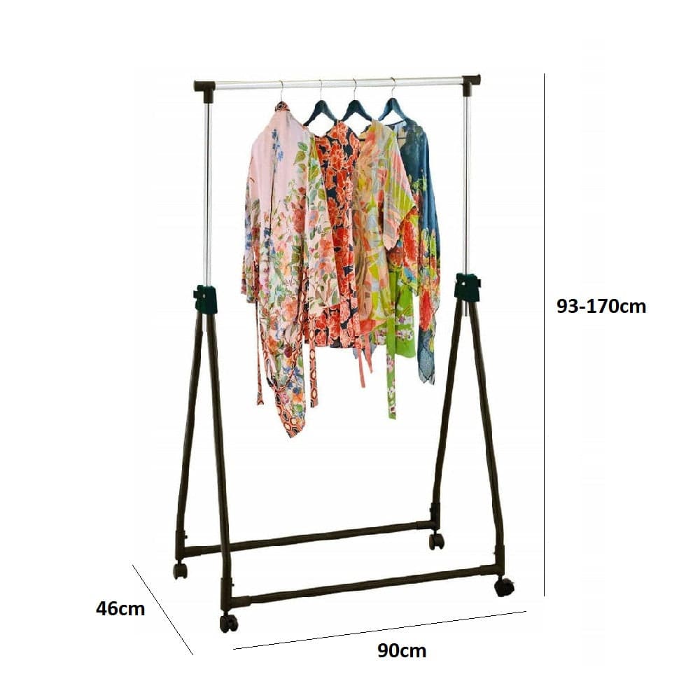Appendiabiti Pieghevole 4 Ruote Asta Allungabile Regolabile 90x40 H93-170cm Nero in Stand appendiabiti Danyx - Casoria, commercioVirtuoso.it