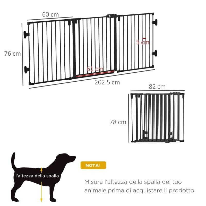 Cancelletto per cani Pieghevole, con chiusura automatica 202.5L x 2P x 76A cm in Cancelletti per porte e scale Danyx - Casoria, commercioVirtuoso.it