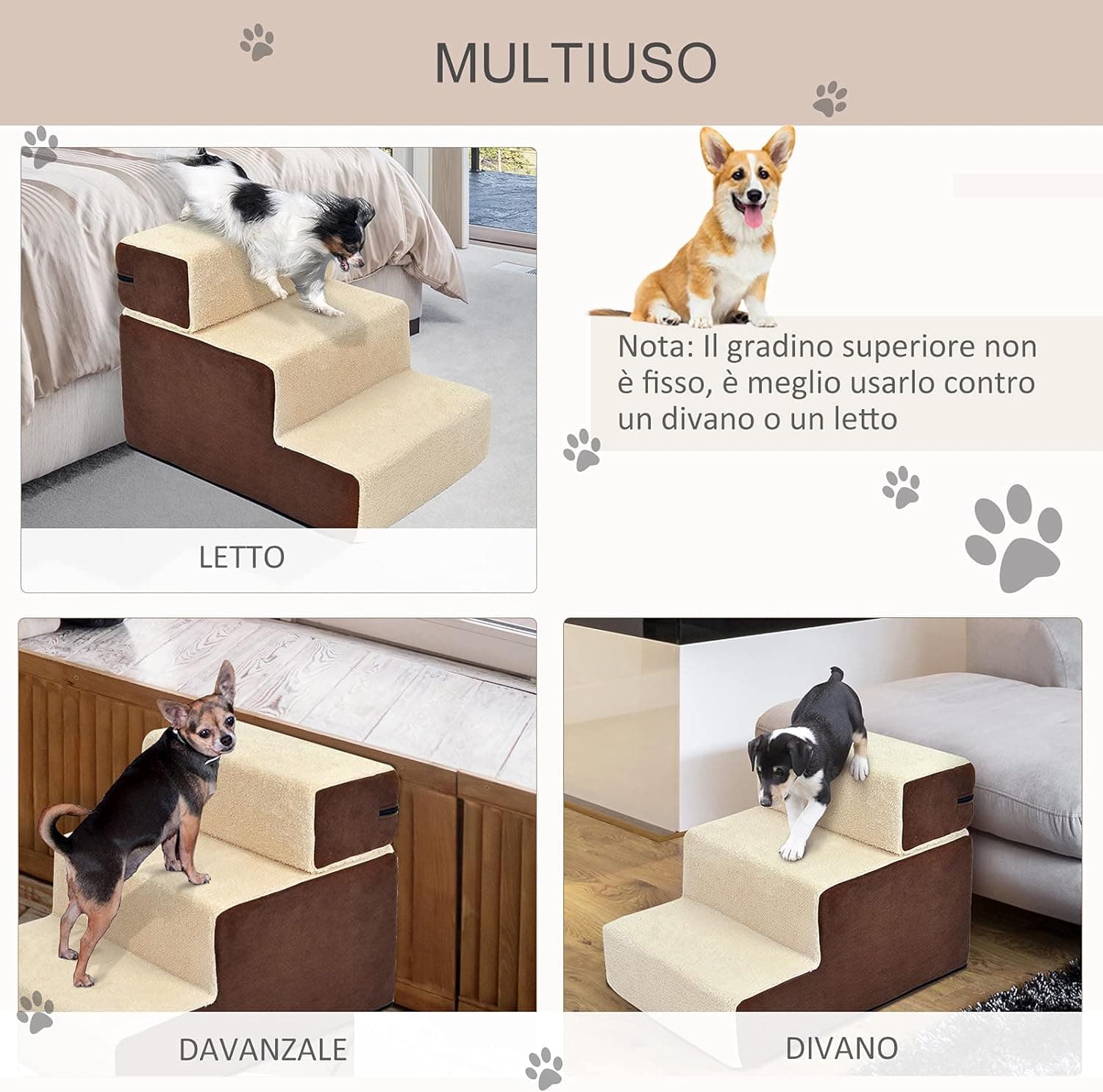 Scala per Cani con Tappetino Antiscivolo 54x40 H39cm 3 Gradini Rimovibili in Scale e gradini Danyx - Casoria, commercioVirtuoso.it