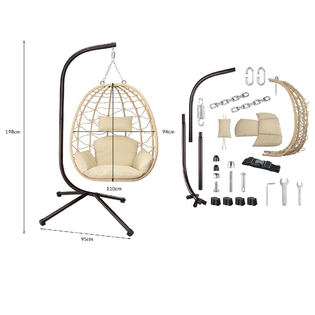 Poltrona Sospesa Giardino Sedia Dondolo Amaca Pensile Rattan e Metallo Beige in Sedie sospese Danyx - Casoria, commercioVirtuoso.it