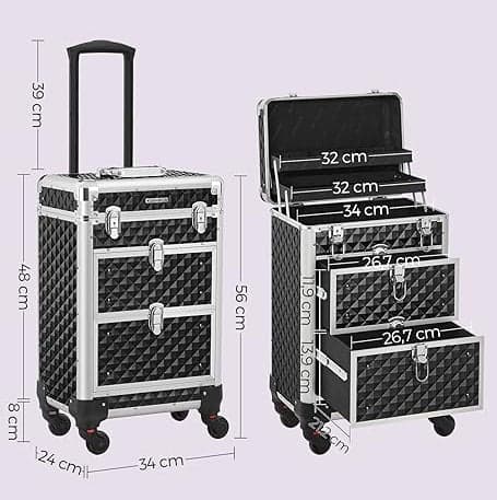 Trolley Lavoro Make up Alluminio Porta Trucco Estetista Beauty 4 Ruote Nero in Beauty Case da viaggio Danyx - Casoria, commercioVirtuoso.it