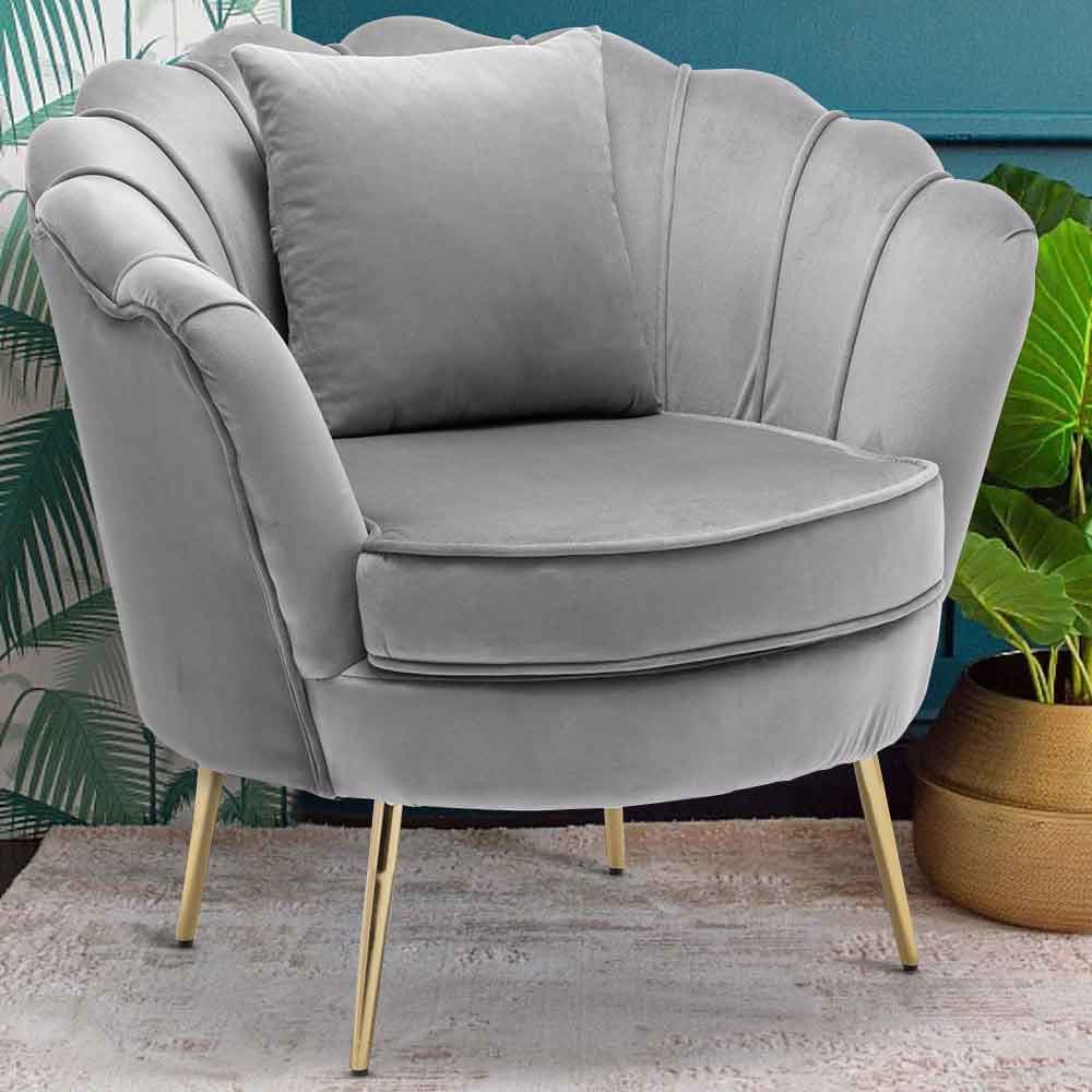Sedia Poltrona Relax Velluto e Metallo Imbottita Design Moderno Grigio Piedi Oro in Poltrone Danyx - Casoria, commercioVirtuoso.it