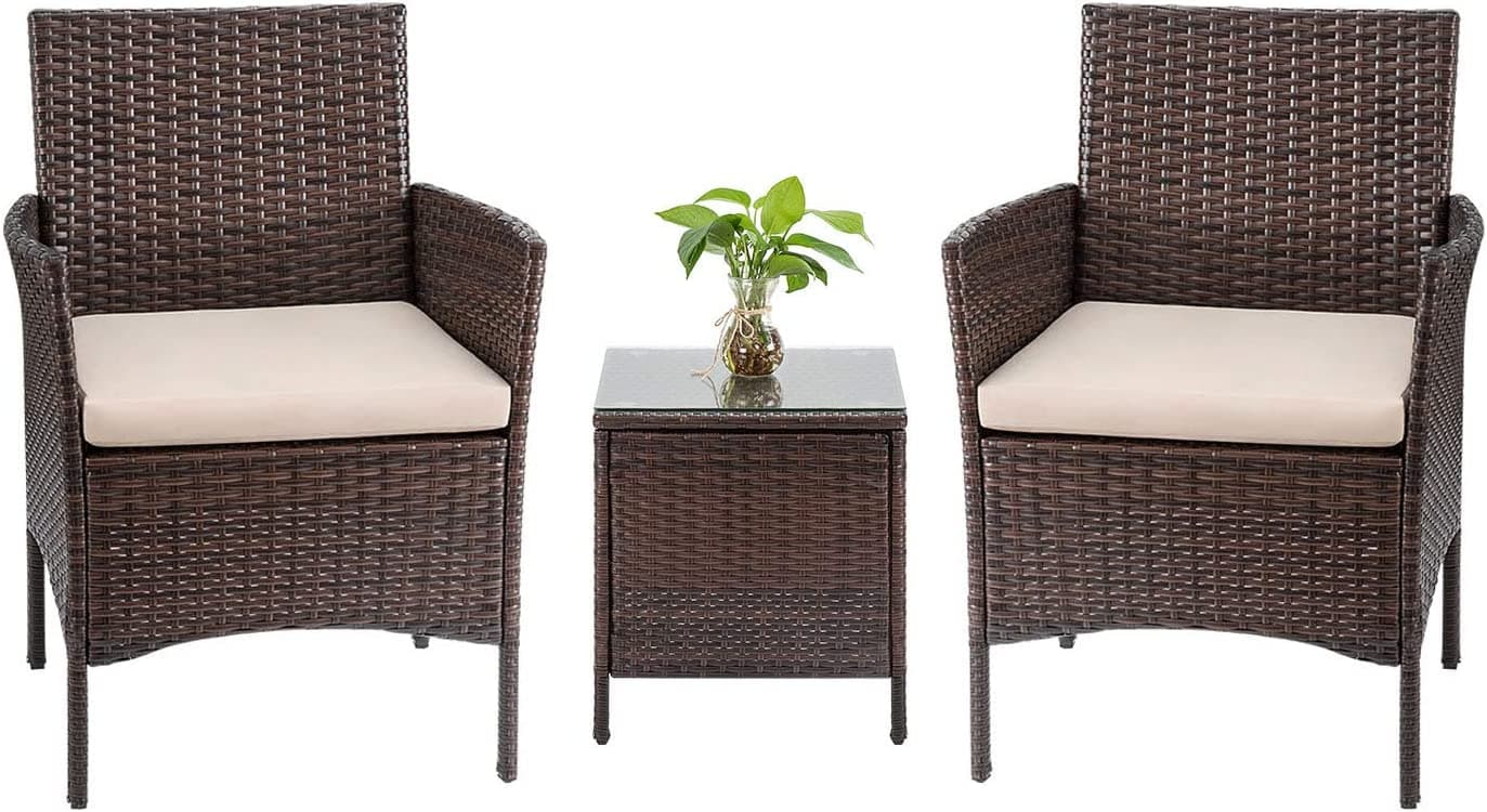 Set da Giardino 2 Poltrone 1 Tavolino Rattan Intrecciato Caffè e Cuscini Beige in Divanetti Danyx - Casoria, commercioVirtuoso.it