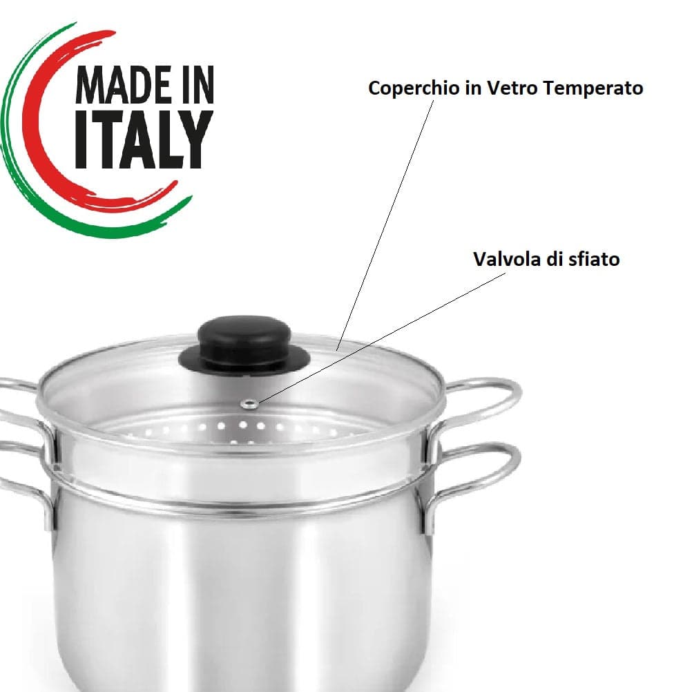 Pentola Cuoci Pasta In Acciaio Inox 22cm 6.4 lt Coperchio Temperato Casa Ristorante in Pentole per pasta Danyx - Casoria, commercioVirtuoso.it